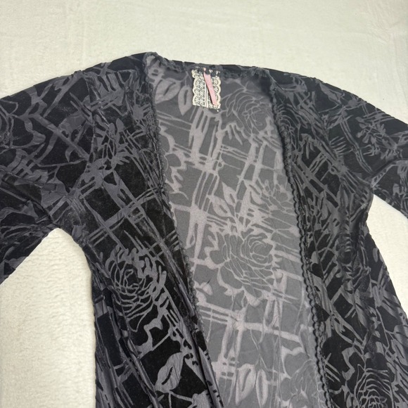 Obey Sweaters - Maeve Anthropologie Velvet Burnout Kimono Cardigan Black Rose Geometric Duster M